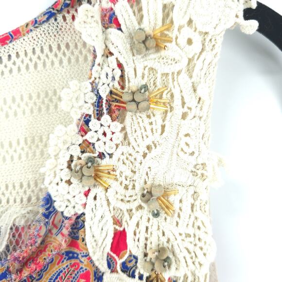 Miss Me Y2K Whimsi Boho Bright Geometric Romantic Crochet Bead Lace Lined Tank S - Picture 5 of 16